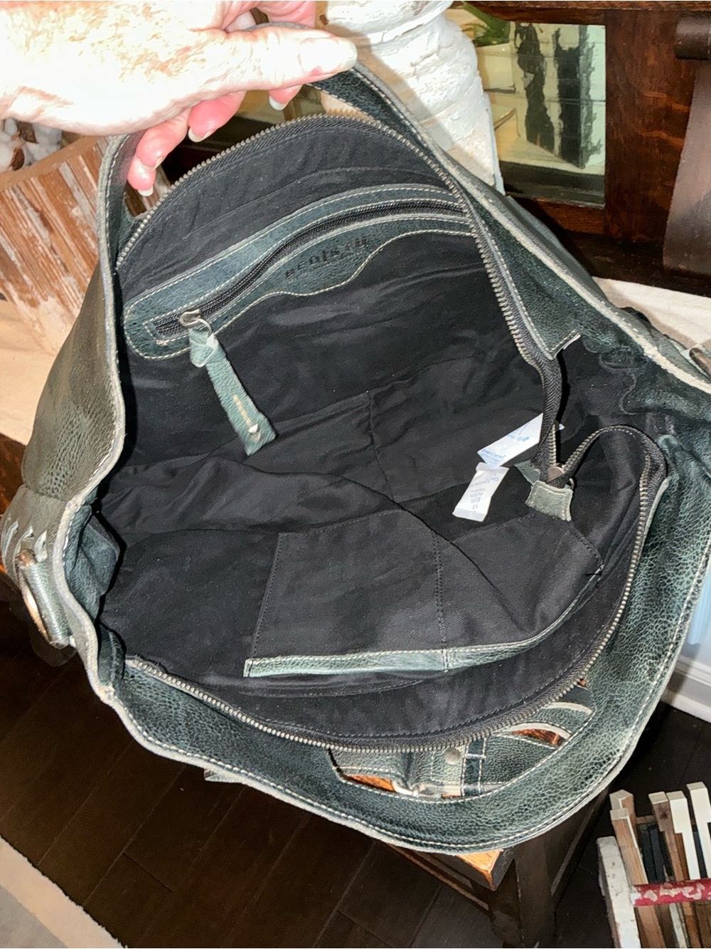 NWOT Bed Stu Orchid XL Leather Satchel Handbag Crossbody Bag Dark Teal DD $325 - Picture 11 of 12